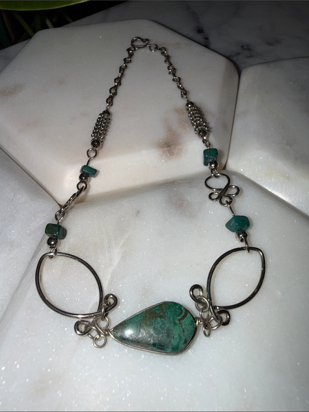 Handcrafted Silver Anklet with Green Turquoise Pendant